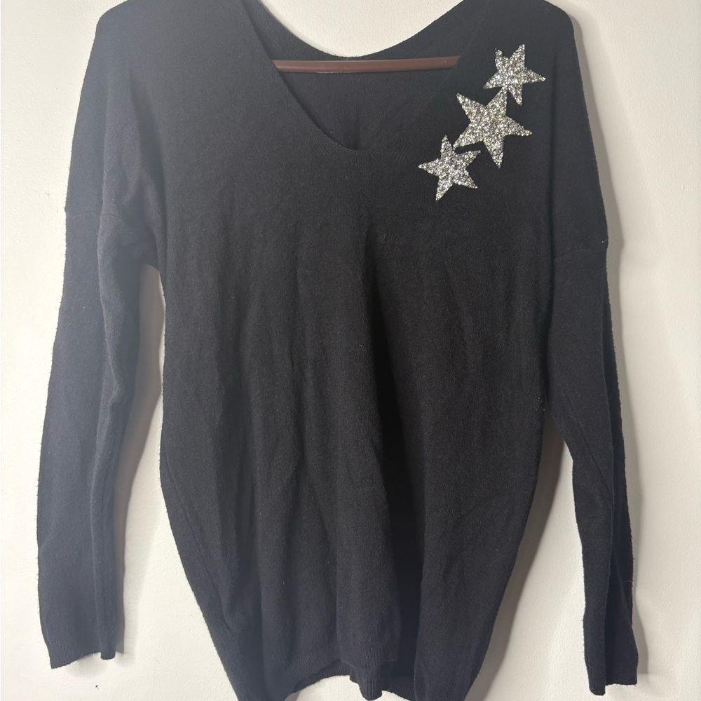 Black Sweater with Silver Star Accents